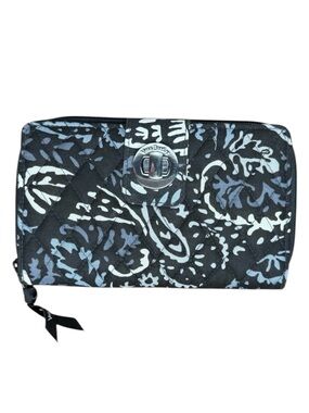 Vera Bradley Turnlock Quilted Cloth Black/Multi Abstract Pattern RFID Wallet